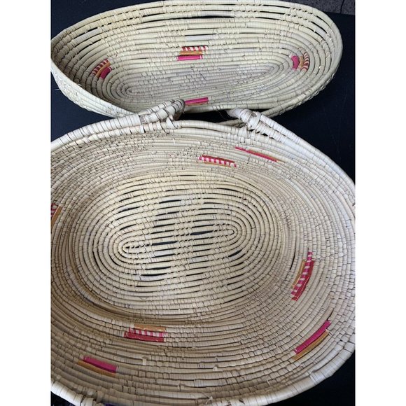 Woven Wicker Oval Large Storage Basket Handles Lid Aztec Boho Southweste… - Picture 4 of 6